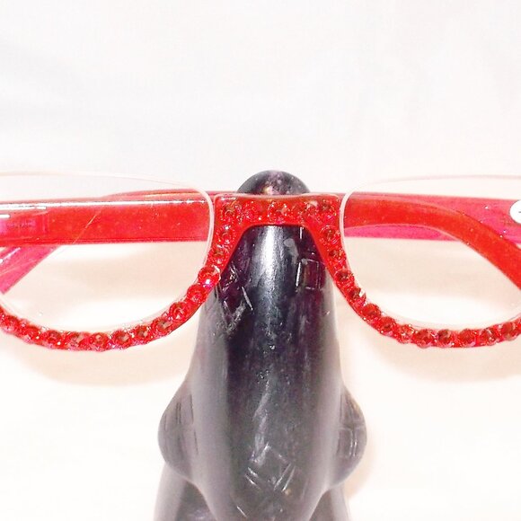 READING GLASSES HALF MOON HALF RIM RED RHINESTONES 3.50 STRENGTH - Picture 4 of 4